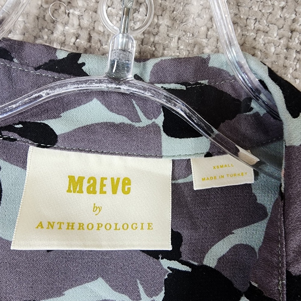 Maeve Anthropologie Long Floral Duster Blouse Womens XS Short Sleeve Flowy - Picture 10 of 12